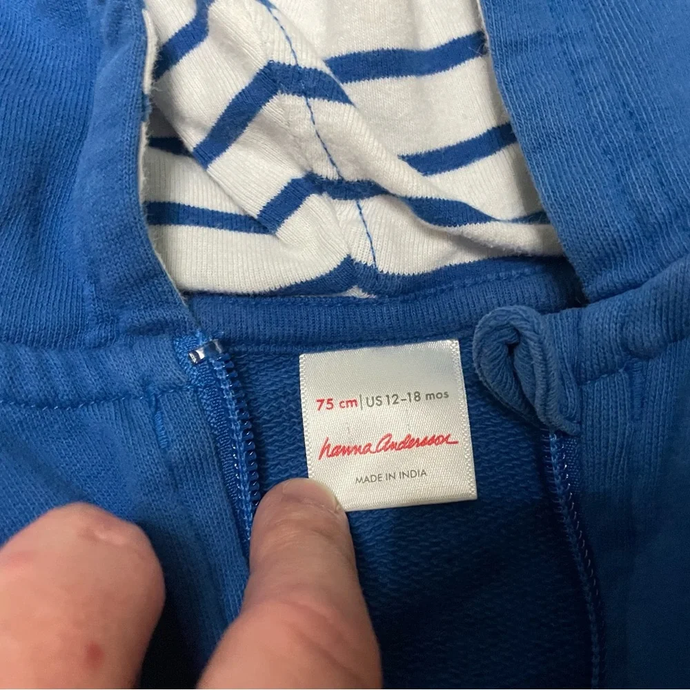 Hanna Andersson Blue Striped Tops & Blue Zip Hoodie Set Size 12-18 Months